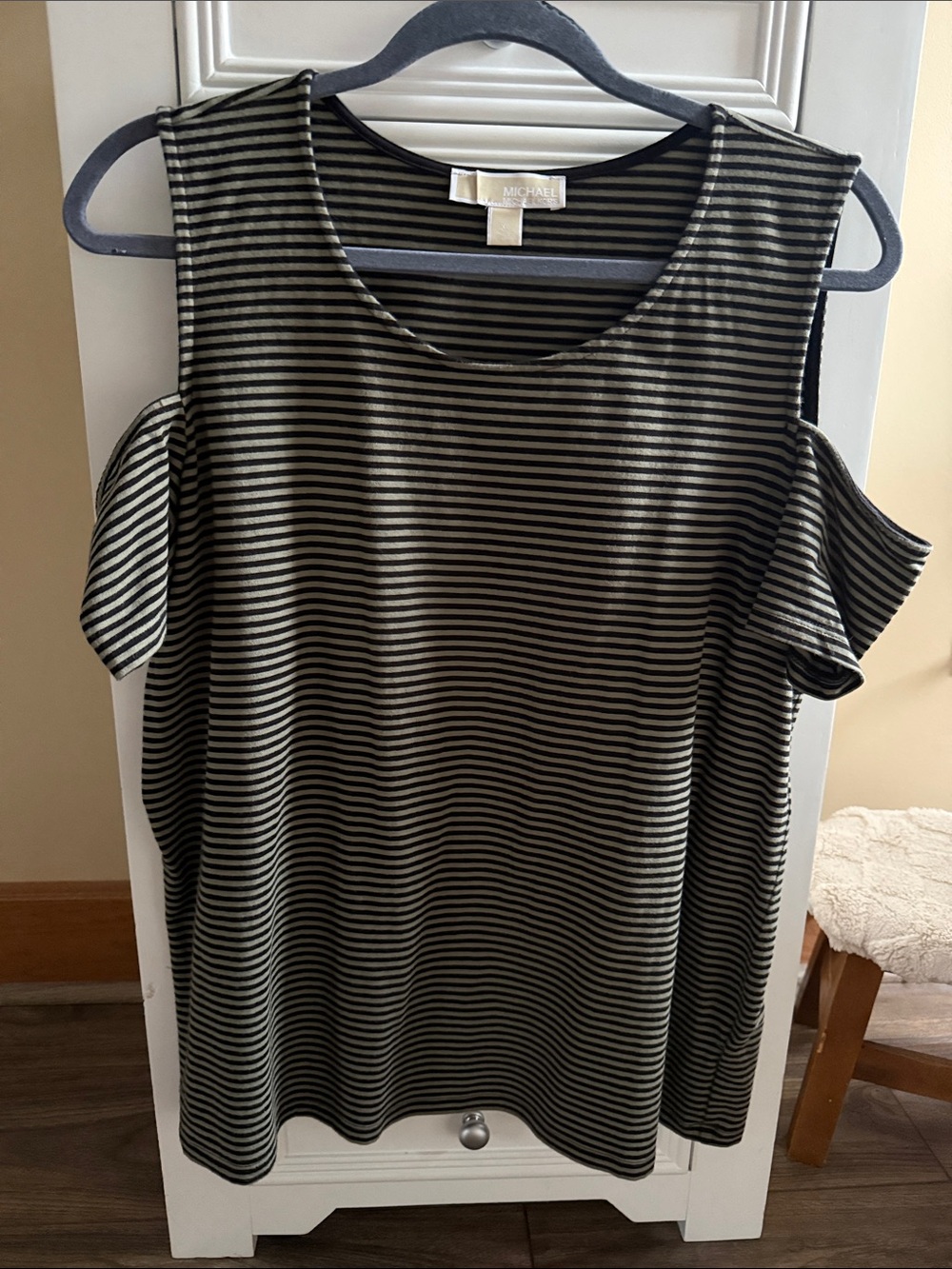 Michael Kors Striped Cold-Shoulder Top